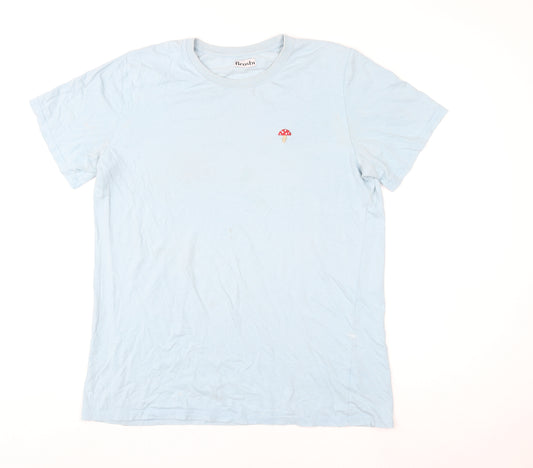 Brosbi Unisex Blue Cotton Embroidered Mushroom T-Shirt M