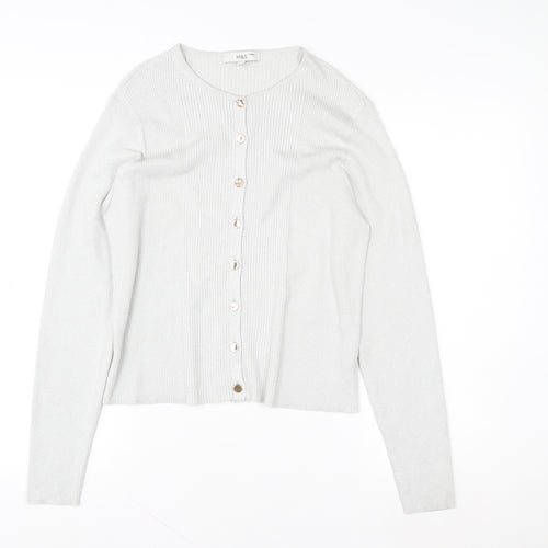 Marks and Spencer Womens Silver L Cardigan Knit Button Front Long Sleeve