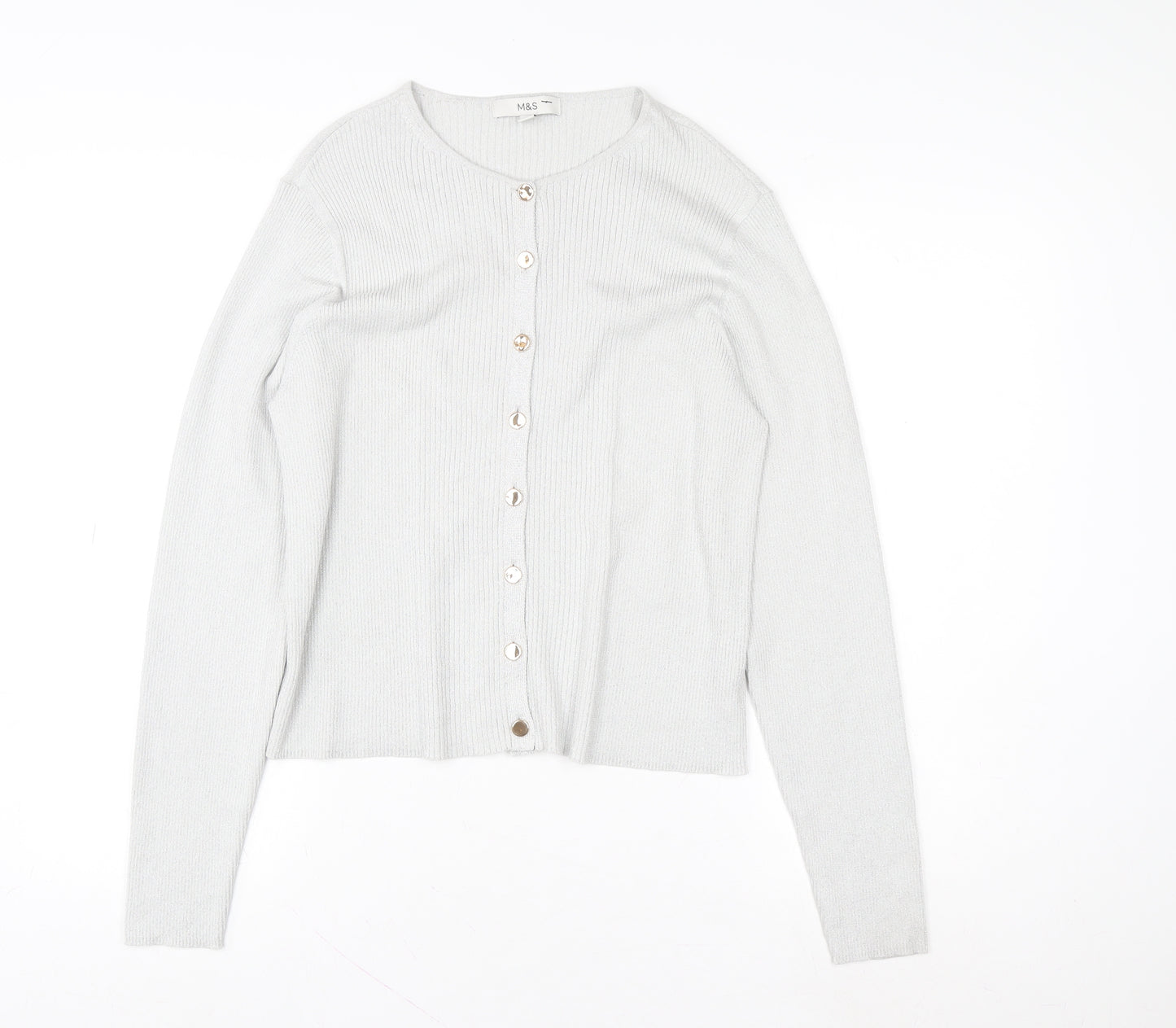 Marks and Spencer Womens Silver L Cardigan Knit Button Front Long Sleeve