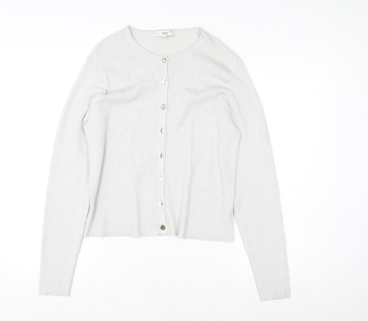 Marks and Spencer Womens Silver L Cardigan Knit Button Front Long Sleeve