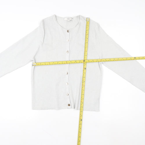 Marks and Spencer Womens Silver L Cardigan Knit Button Front Long Sleeve