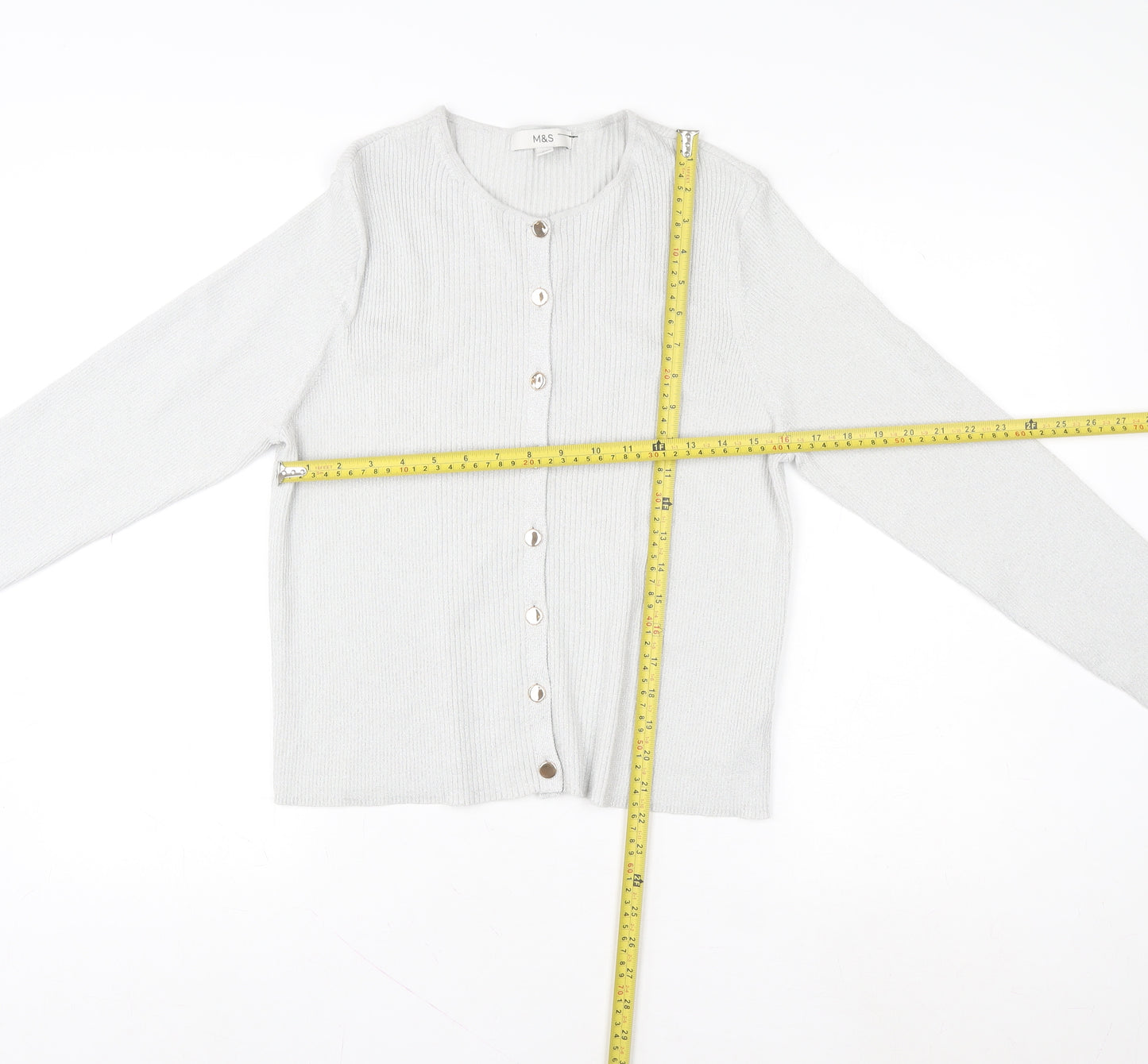 Marks and Spencer Womens Silver L Cardigan Knit Button Front Long Sleeve