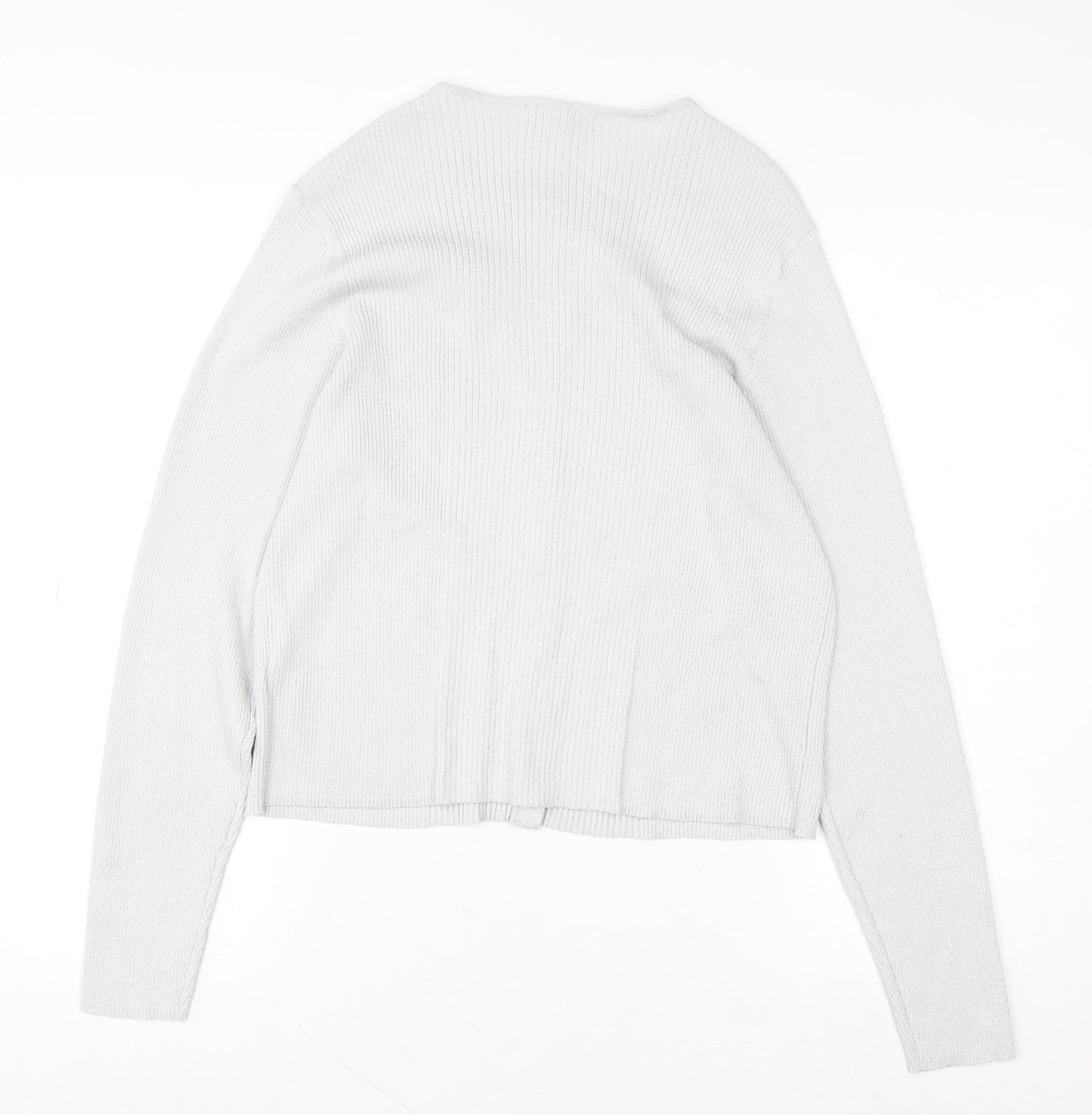 Marks and Spencer Womens Silver L Cardigan Knit Button Front Long Sleeve