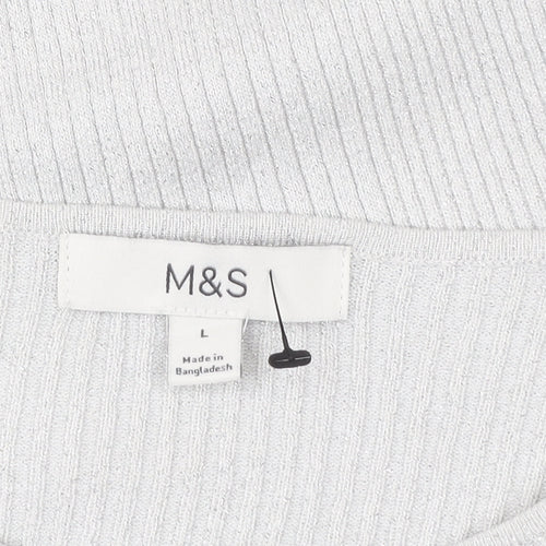 Marks and Spencer Womens Silver L Cardigan Knit Button Front Long Sleeve