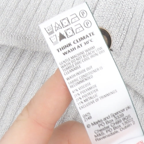 Marks and Spencer Womens Silver L Cardigan Knit Button Front Long Sleeve