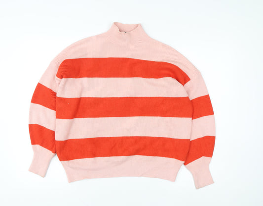 Phase Eight Womens Pink & Red Striped High Neck Pullover Sweater UK S