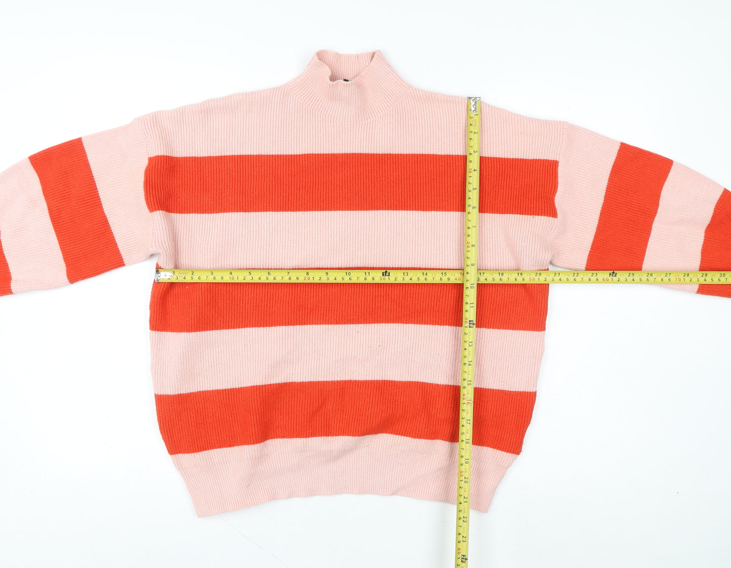 Phase Eight Womens Pink & Red Striped High Neck Pullover Sweater UK S