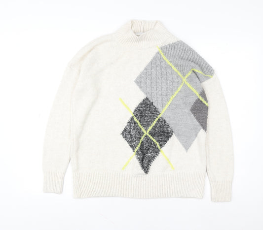 Next Women’s Ivory Argyle Mock Neck Knit Jumper Size S