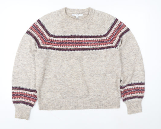 NEXT Women's Beige Fair Isle Wool Jumper Size S Crew Neck Knitwear