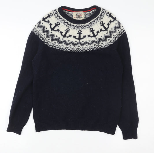 Arabella & Addison Women’s Navy Fair Isle Wool Blend Jumper Size 10