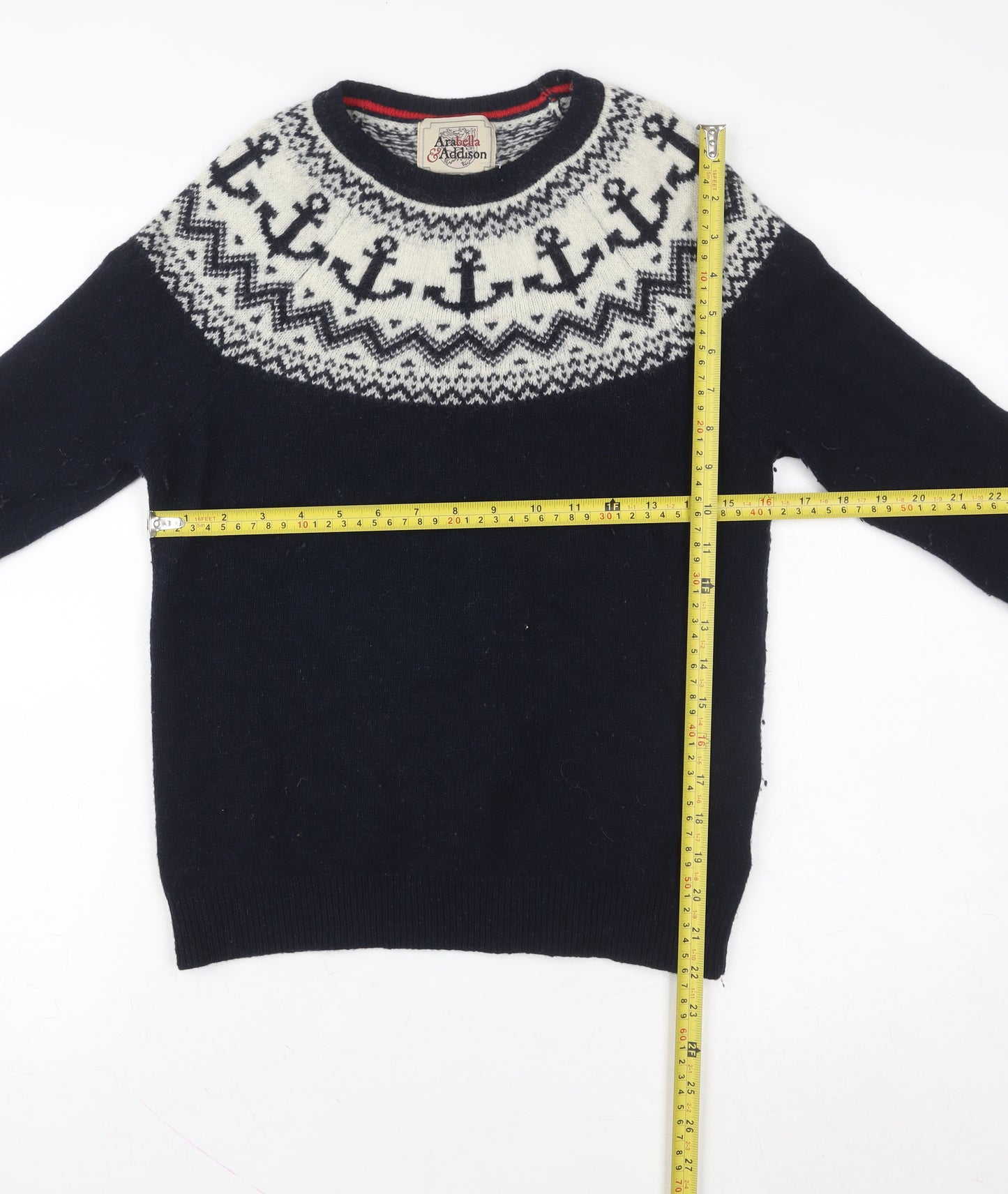 Arabella & Addison Women’s Navy Fair Isle Wool Blend Jumper Size 10