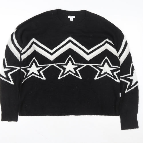 TOG24 Women's Black Star Pattern Crew Neck Jumper Size 14