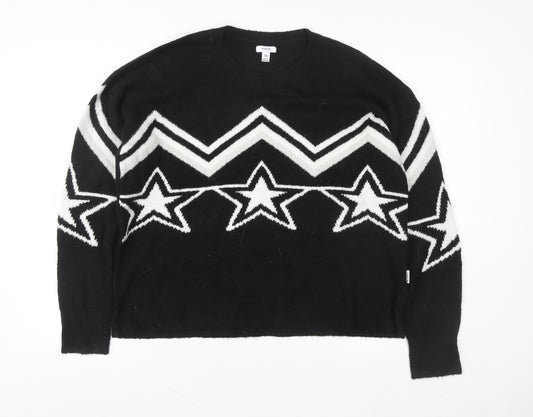 TOG24 Women's Black Star Pattern Crew Neck Jumper Size 14