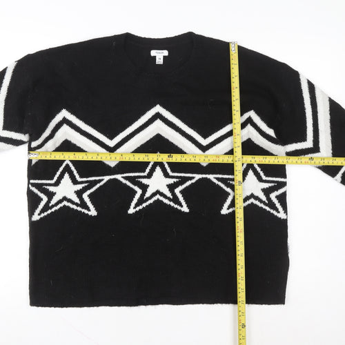 TOG24 Women's Black Star Pattern Crew Neck Jumper Size 14
