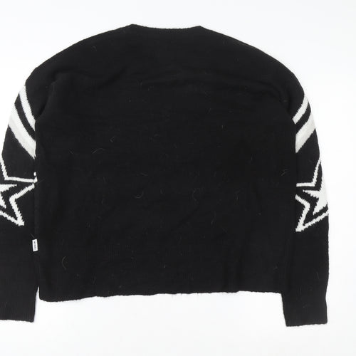 TOG24 Women's Black Star Pattern Crew Neck Jumper Size 14