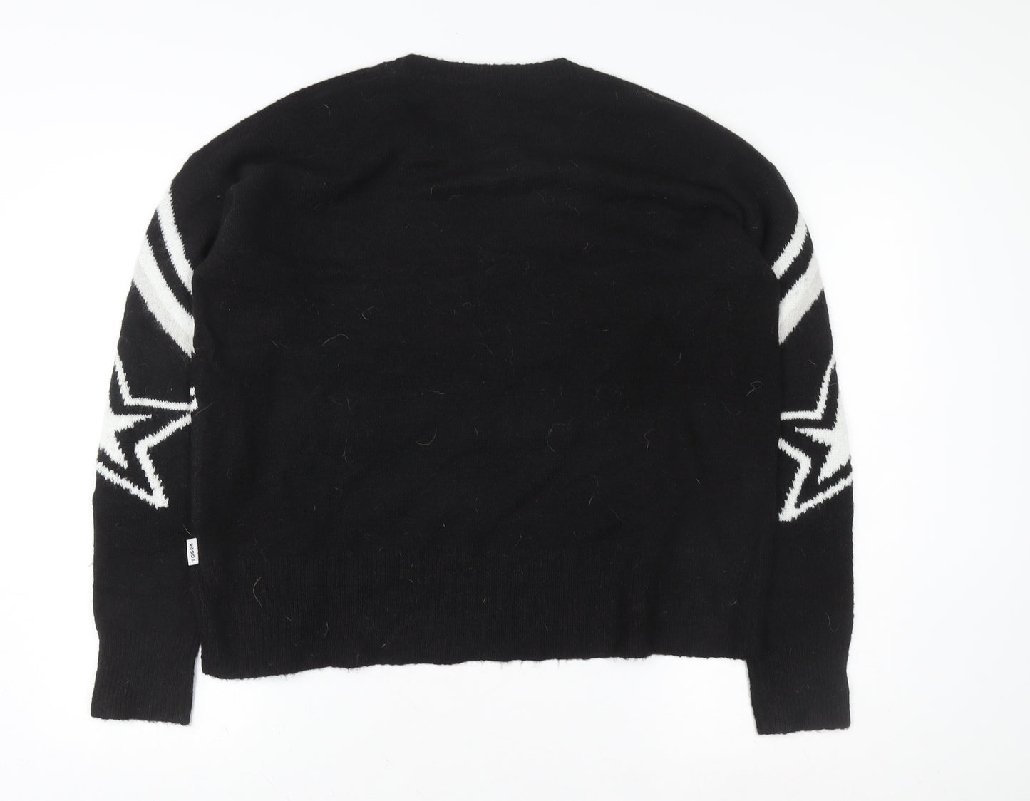 TOG24 Women's Black Star Pattern Crew Neck Jumper Size 14