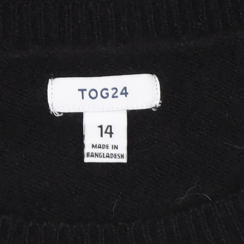 TOG24 Women's Black Star Pattern Crew Neck Jumper Size 14