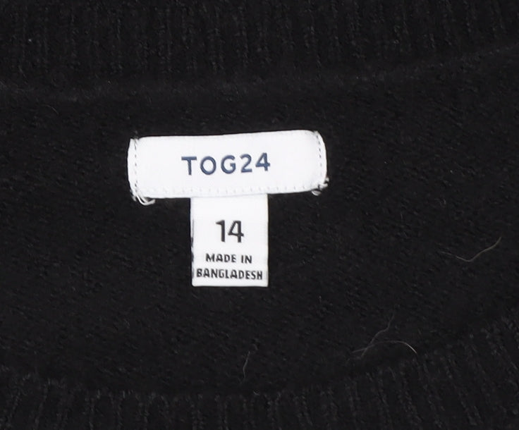 TOG24 Women's Black Star Pattern Crew Neck Jumper Size 14