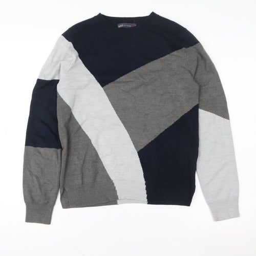 Marks and Spencer Womens Grey Blue Geometric Crew Neck Pullover Size 10