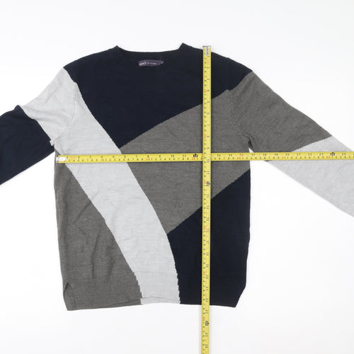 Marks and Spencer Womens Grey Blue Geometric Crew Neck Pullover Size 10