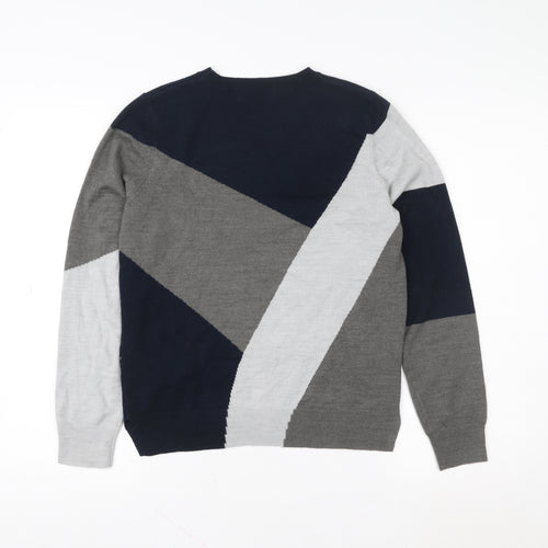 Marks and Spencer Womens Grey Blue Geometric Crew Neck Pullover Size 10