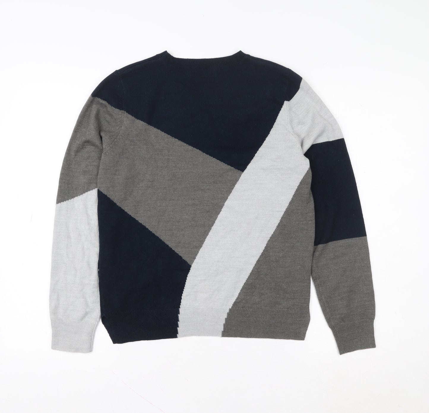 Marks and Spencer Womens Grey Blue Geometric Crew Neck Pullover Size 10