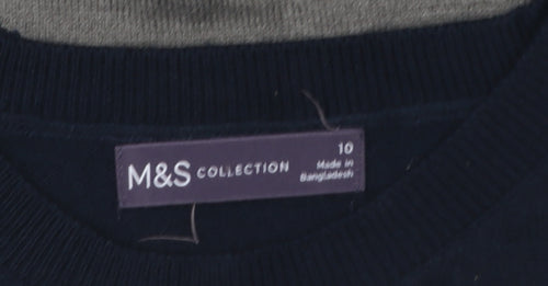 Marks and Spencer Womens Grey Blue Geometric Crew Neck Pullover Size 10