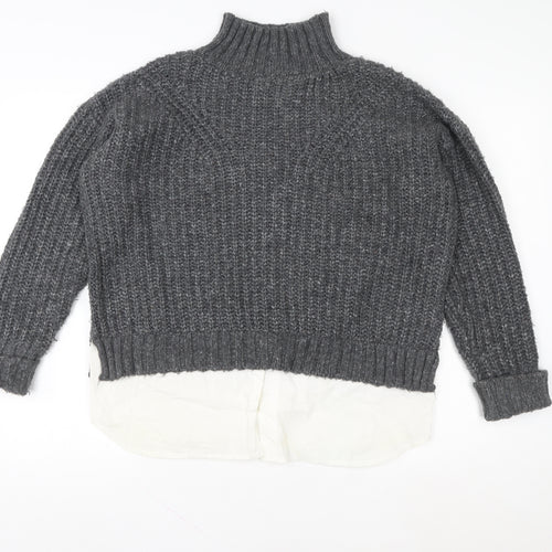 Miss Selfridge Womens Grey Mock Neck Chunky Knit Jumper Size 10
