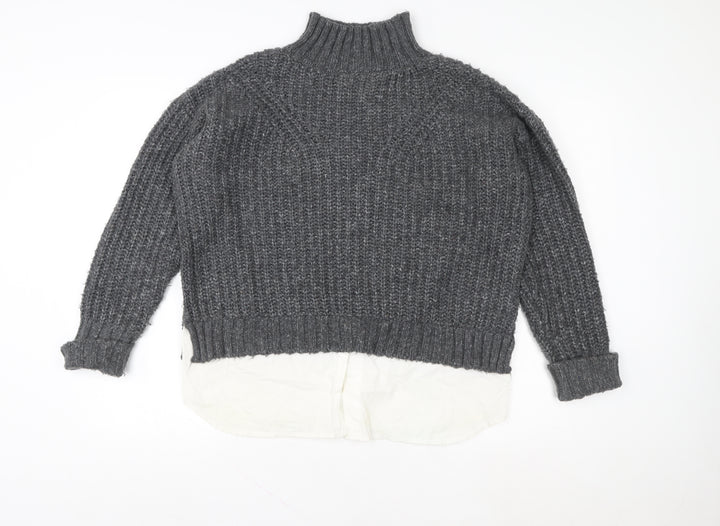 Miss Selfridge Womens Grey Mock Neck Chunky Knit Jumper Size 10