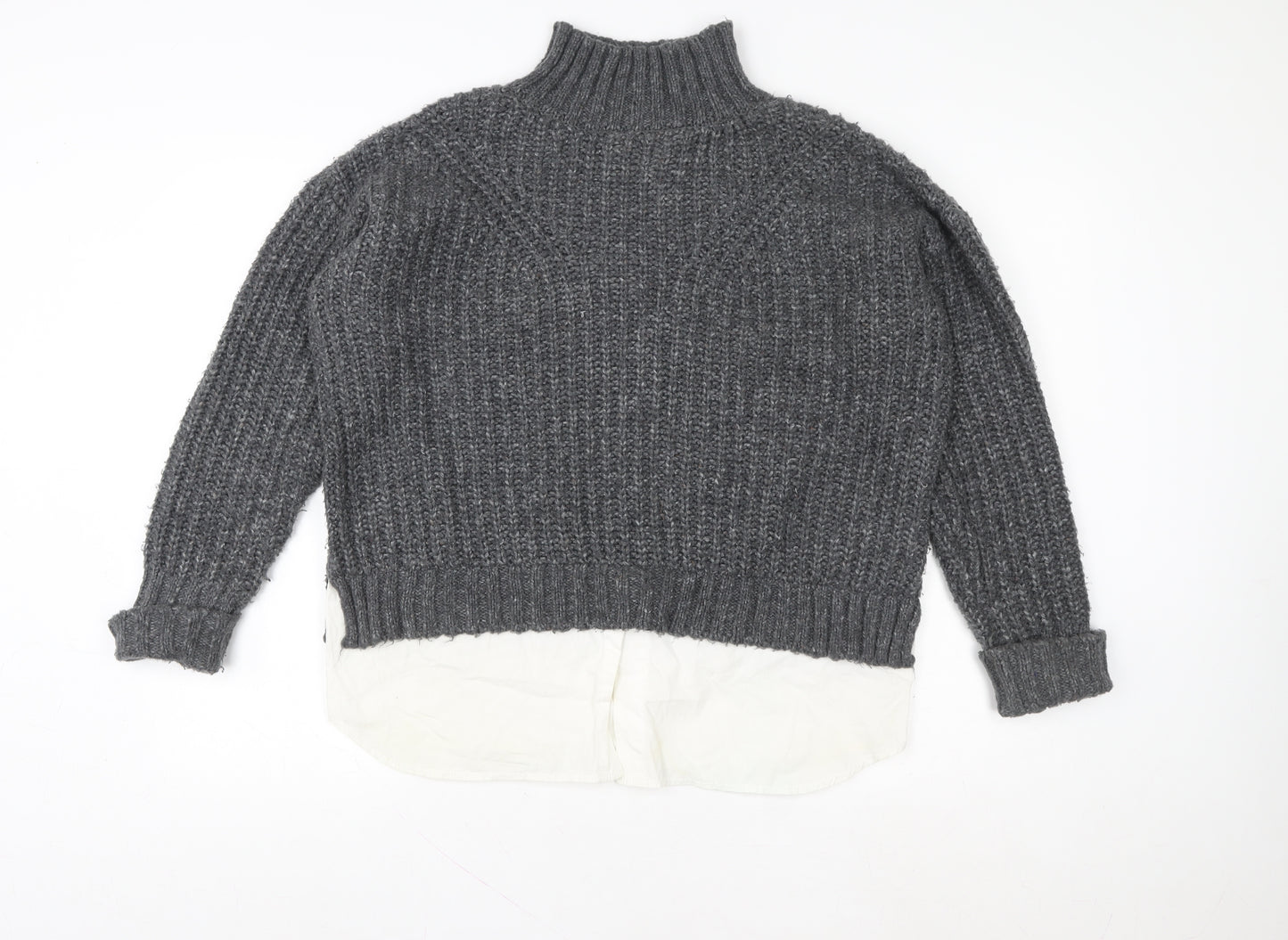 Miss Selfridge Womens Grey Mock Neck Chunky Knit Jumper Size 10