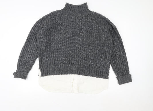 Miss Selfridge Womens Grey Mock Neck Chunky Knit Jumper Size 10