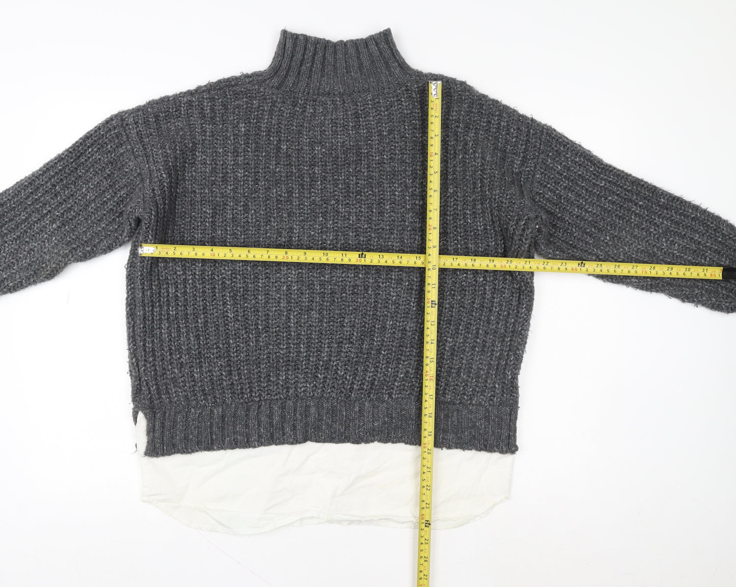 Miss Selfridge Womens Grey Mock Neck Chunky Knit Jumper Size 10