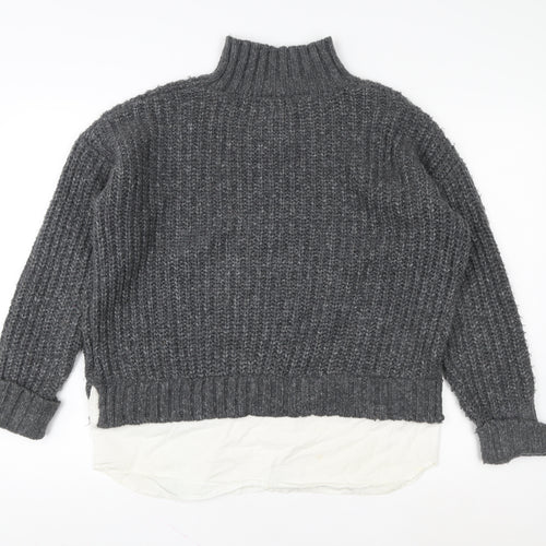 Miss Selfridge Womens Grey Mock Neck Chunky Knit Jumper Size 10