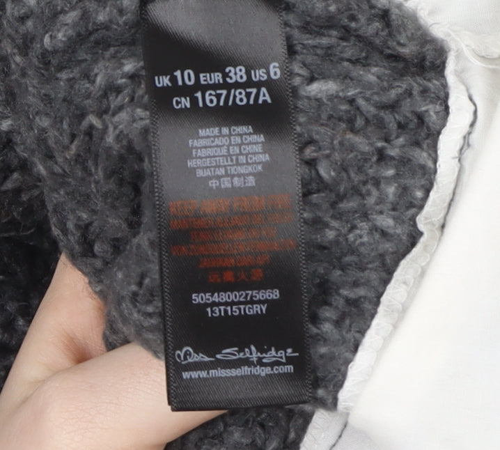 Miss Selfridge Womens Grey Mock Neck Chunky Knit Jumper Size 10