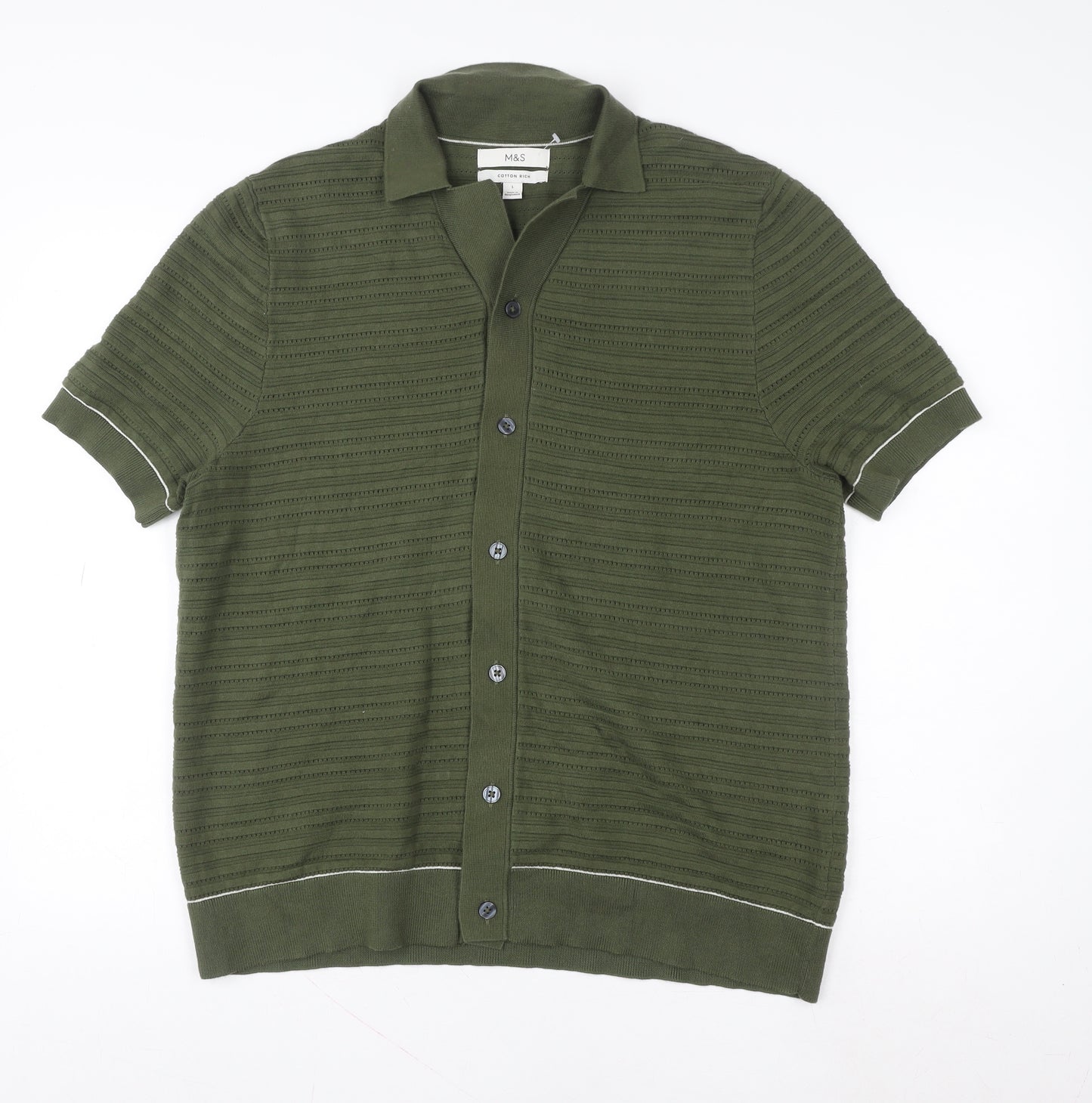 Marks and Spencer Men's Green Cotton Polo Shirt L Regular Fit