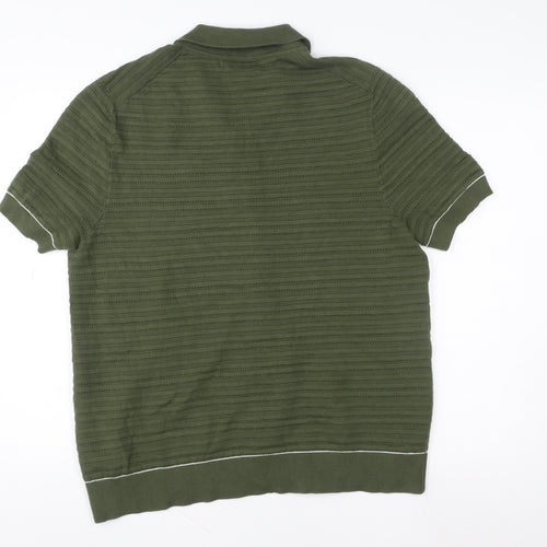 Marks and Spencer Men's Green Cotton Polo Shirt L Regular Fit
