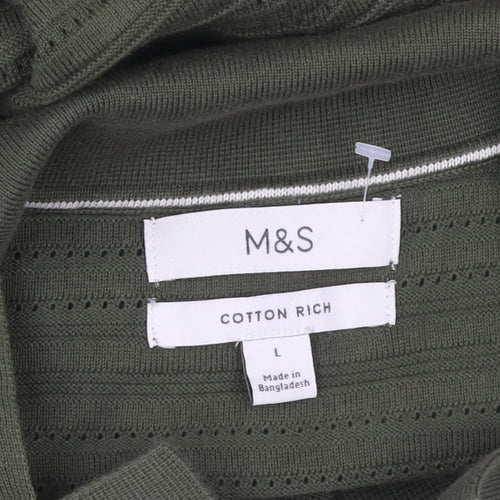 Marks and Spencer Men's Green Cotton Polo Shirt L Regular Fit