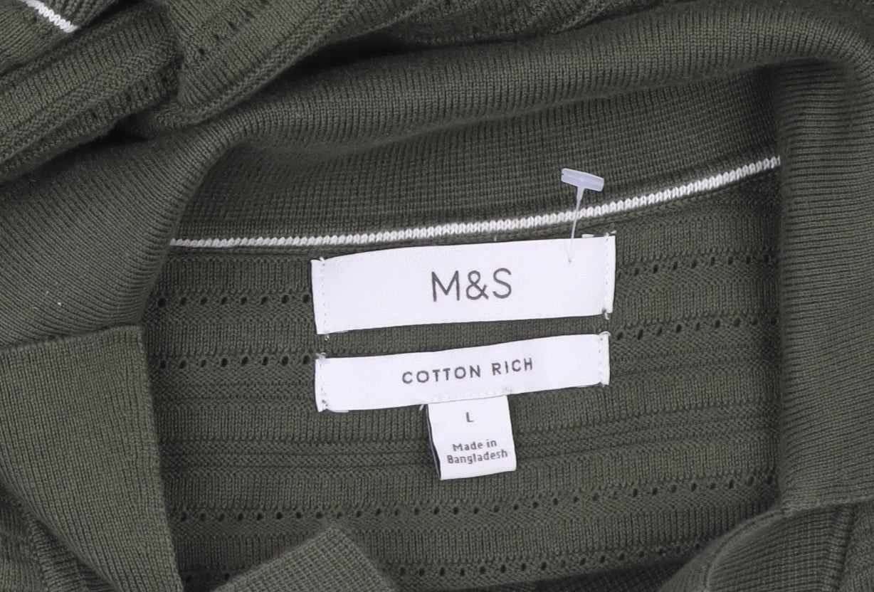 Marks and Spencer Men's Green Cotton Polo Shirt L Regular Fit