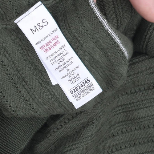 Marks and Spencer Men's Green Cotton Polo Shirt L Regular Fit