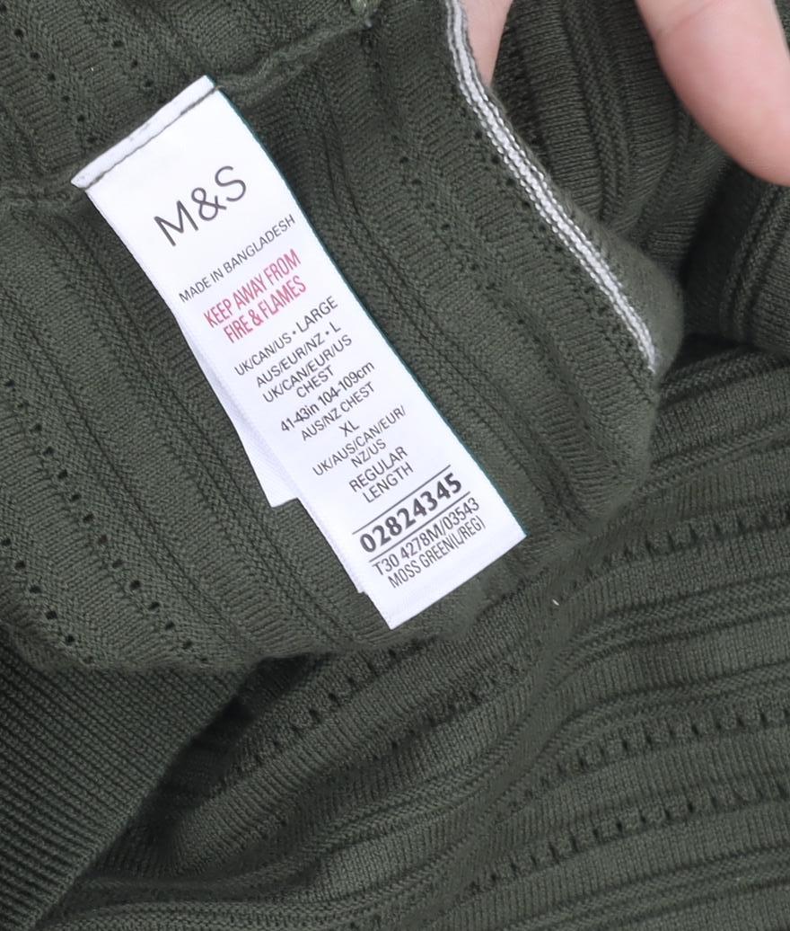 Marks and Spencer Men's Green Cotton Polo Shirt L Regular Fit