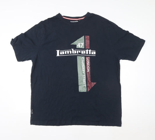 Lambretta Men's Blue 2XL Retro Graphic Print Cotton T-Shirt