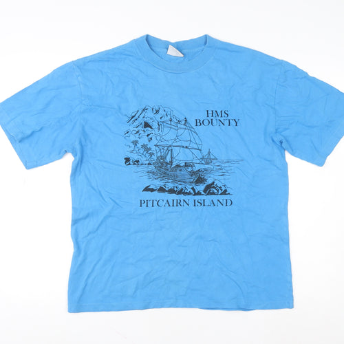 Cloud Women's Blue HMS Bounty Pitcairn Island Graphic Cotton T-Shirt Medium