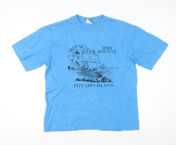 Cloud Women's Blue HMS Bounty Pitcairn Island Graphic Cotton T-Shirt Medium