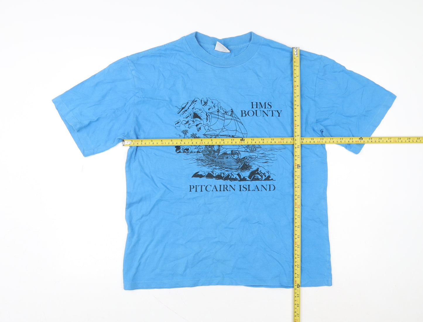 Cloud Women's Blue HMS Bounty Pitcairn Island Graphic Cotton T-Shirt Medium