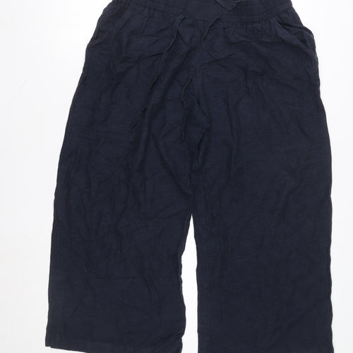 Capsule Women Blue Linen Cropped Wide-Leg Trousers Size 12