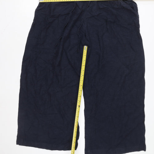 Capsule Women Blue Linen Cropped Wide-Leg Trousers Size 12