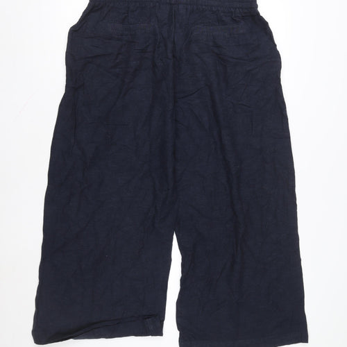 Capsule Women Blue Linen Cropped Wide-Leg Trousers Size 12