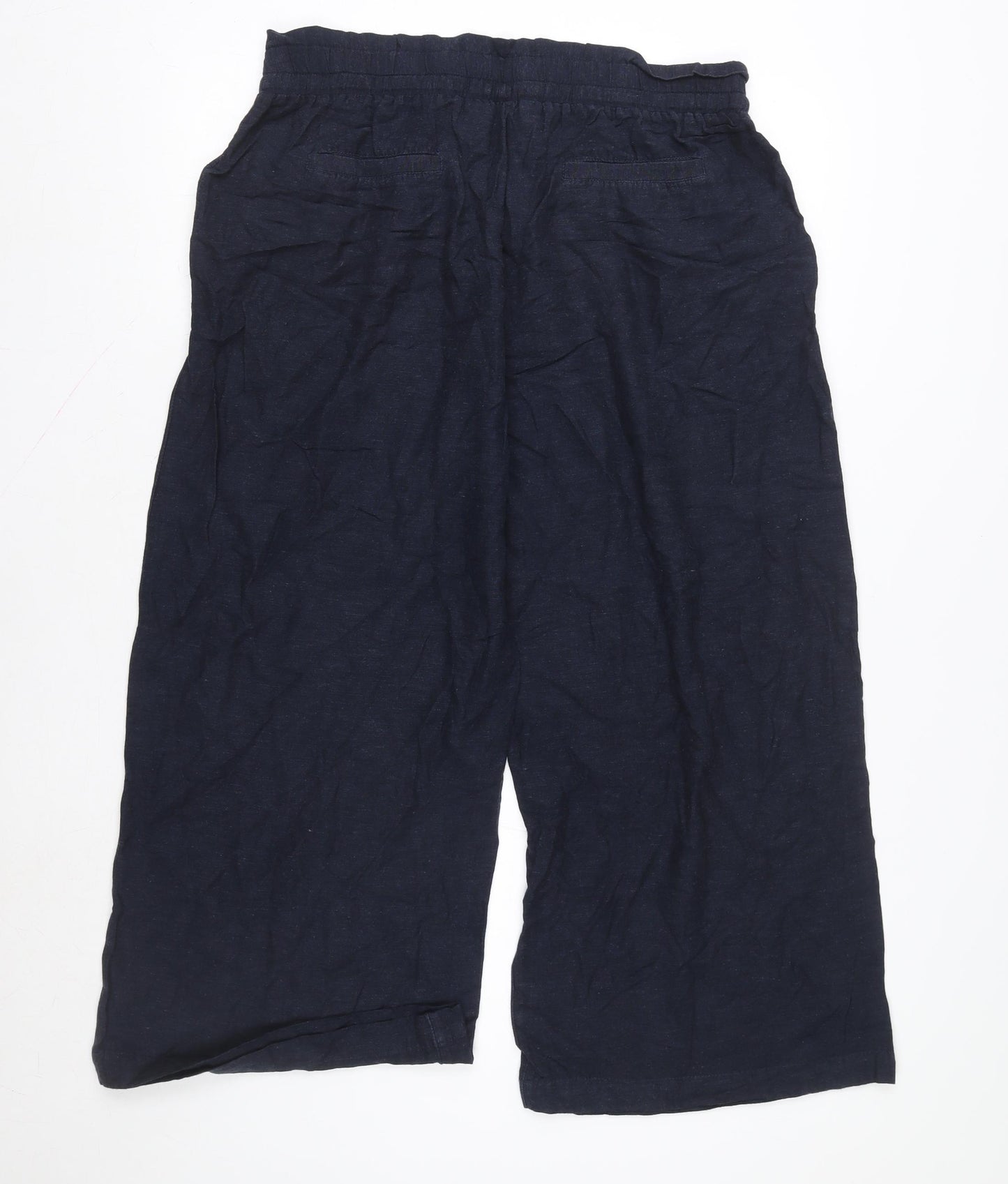 Capsule Women Blue Linen Cropped Wide-Leg Trousers Size 12