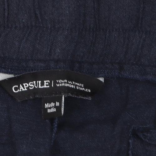 Capsule Women Blue Linen Cropped Wide-Leg Trousers Size 12