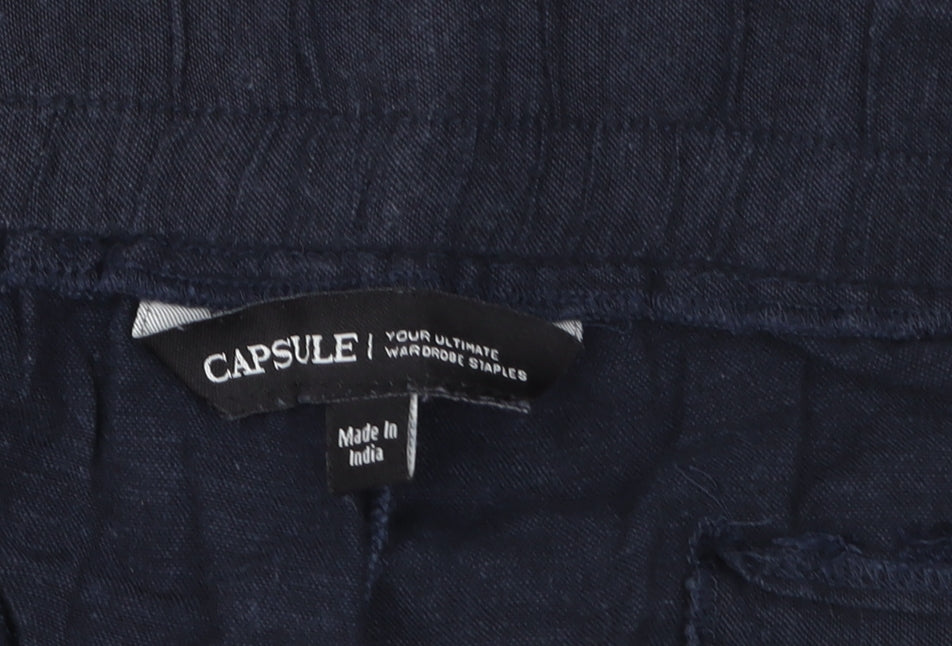 Capsule Women Blue Linen Cropped Wide-Leg Trousers Size 12